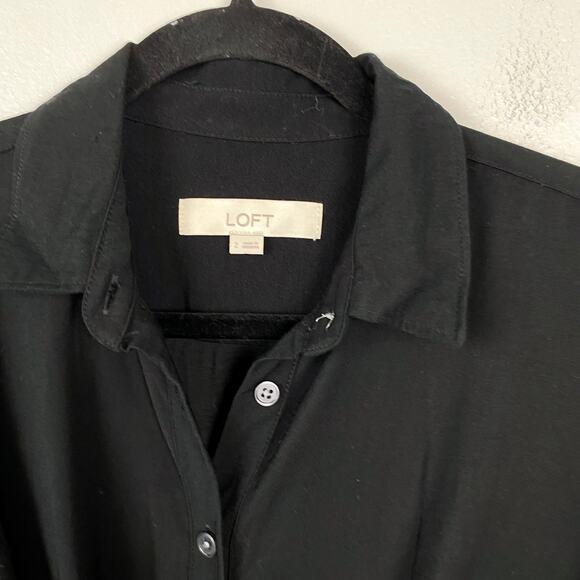 Loft Knot Front Midi Shirtdress Long Sleeve Button Down Tie Front Black Size 2 - Picture 7 of 13